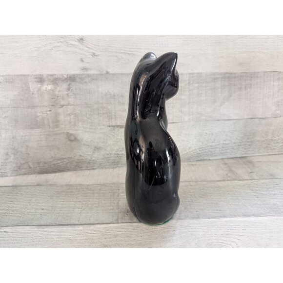 Vintage Black Ceramic Cat Figurine With Green Eyes - Picture 5 of 7